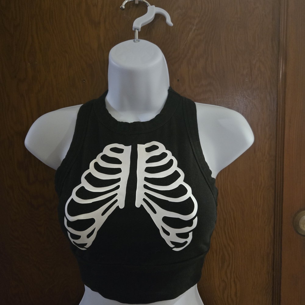 Forever 21 Black Top with White Skeleton Design